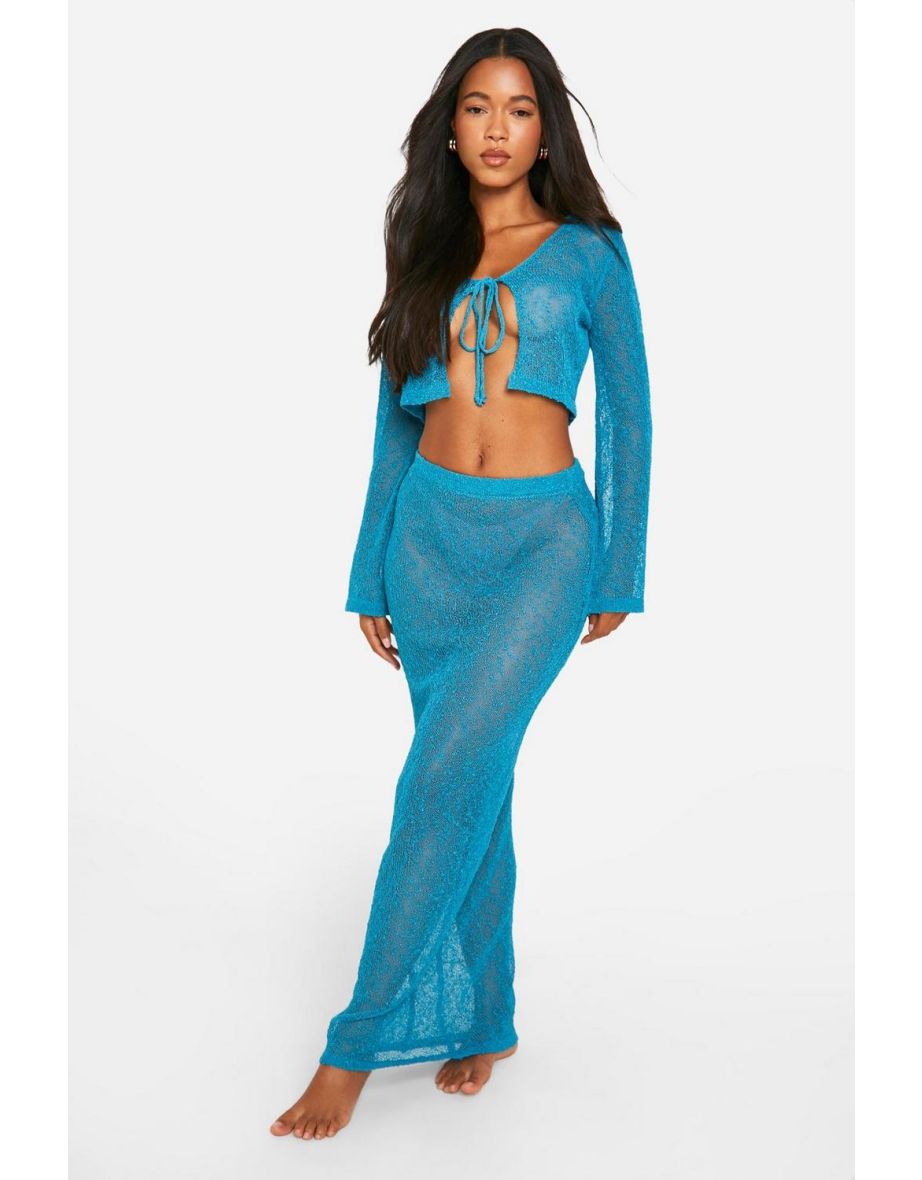 Popcorn Crochet Tie Top & Maxi Skirt Beach Co-ord