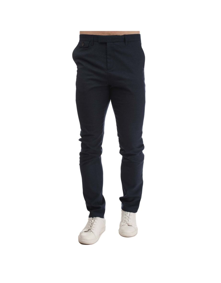 Men's Ted Baker Ziyech Slim Fit Houndstooth Chino Trousers in Blue