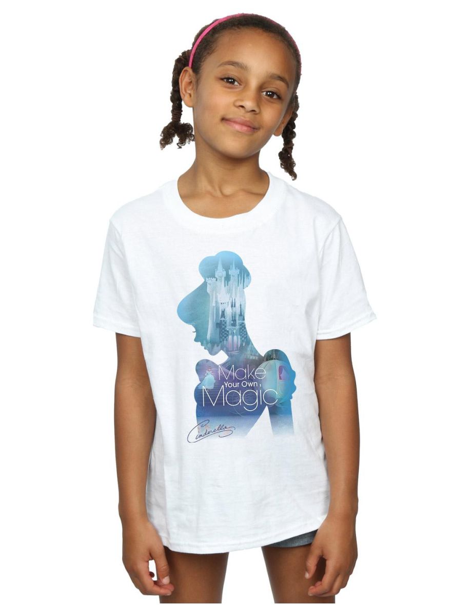 Cinderella Girls Make Your Own Magic Silhouette Cotton T-Shirt - White - 3