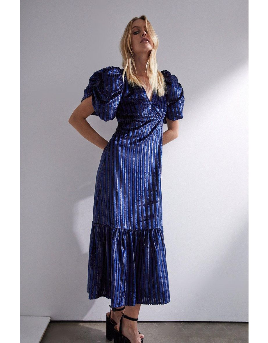 Warehouse blue stripe midi 2024 dress