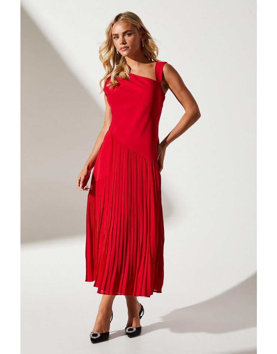 Petite Panelled  Bodice Pleated Skirt Midi Dress