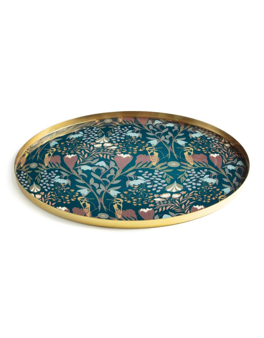 Louisa Round Floral Gold Toned Metal Tray