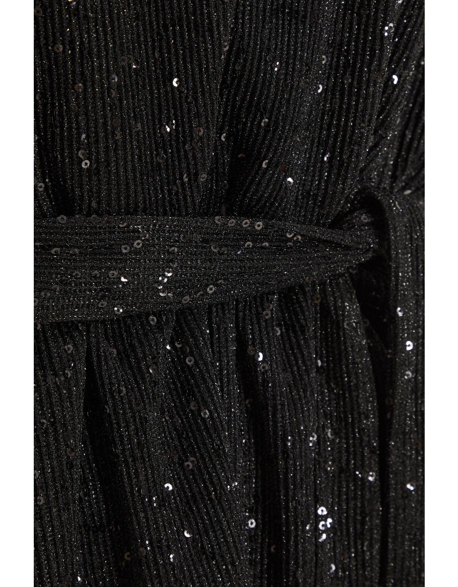 Black Sequin Batwing Peplum Top - 5