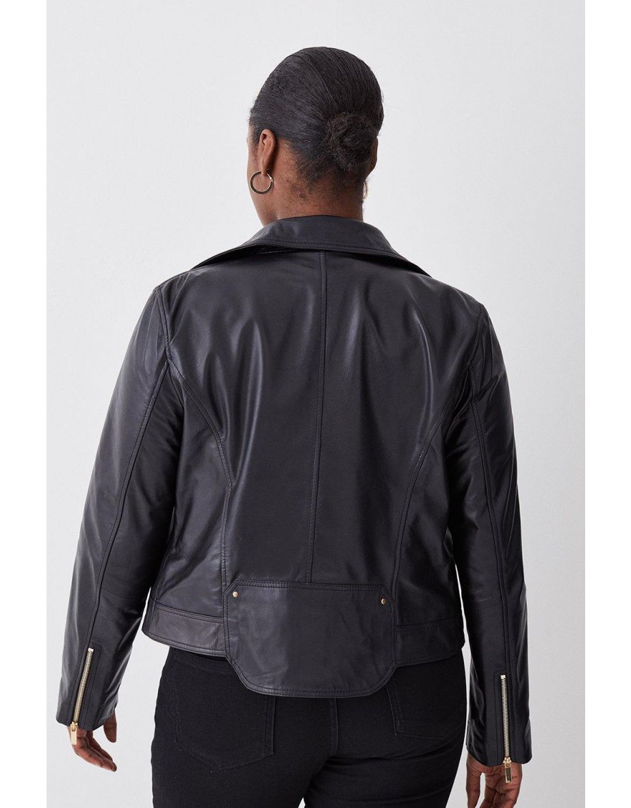 Plus Size Leather Pocket Detail Biker Jacket - 2