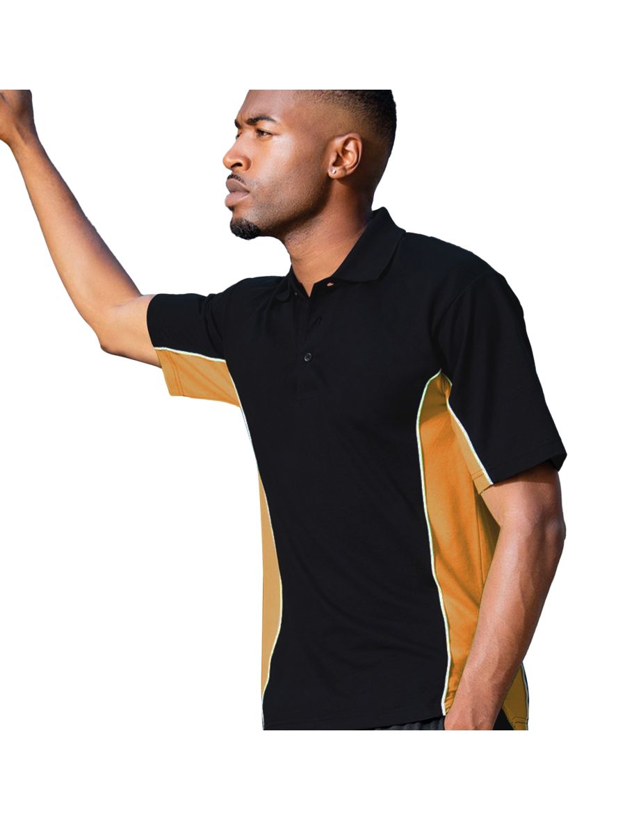 Gamegear Mens Track Pique Short Sleeve Polo Shirt Top - Black/Gold/White