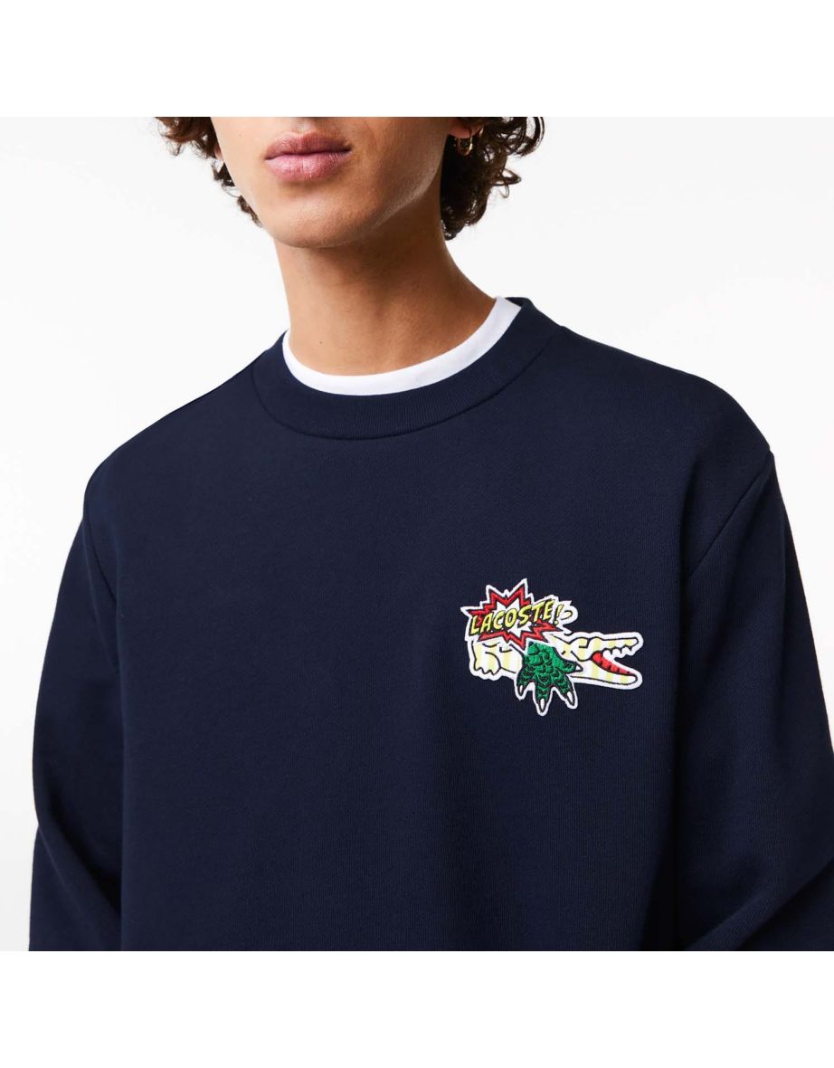 Men's Lacoste Holiday Badge Organic Cotton Sweatshirt in Blue - 4
