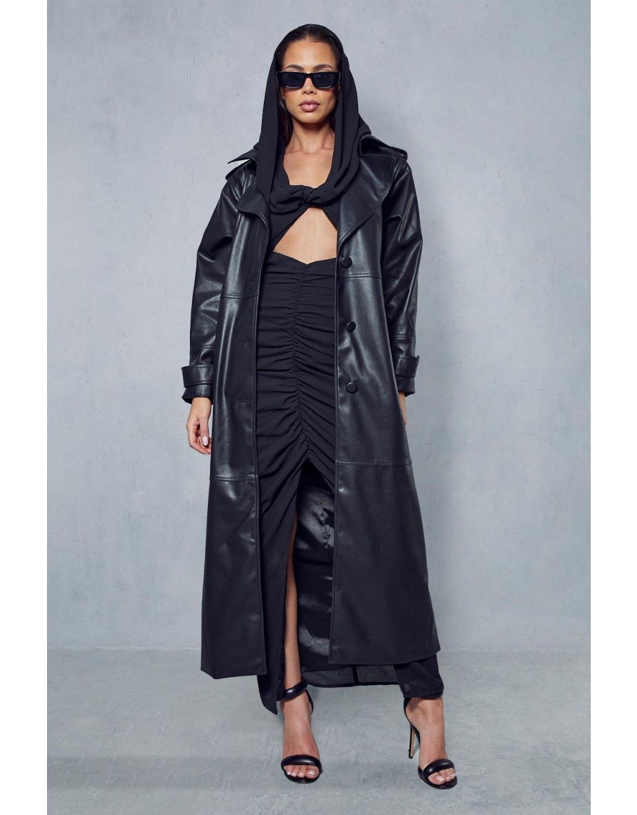 Leather look hot sale trench coat