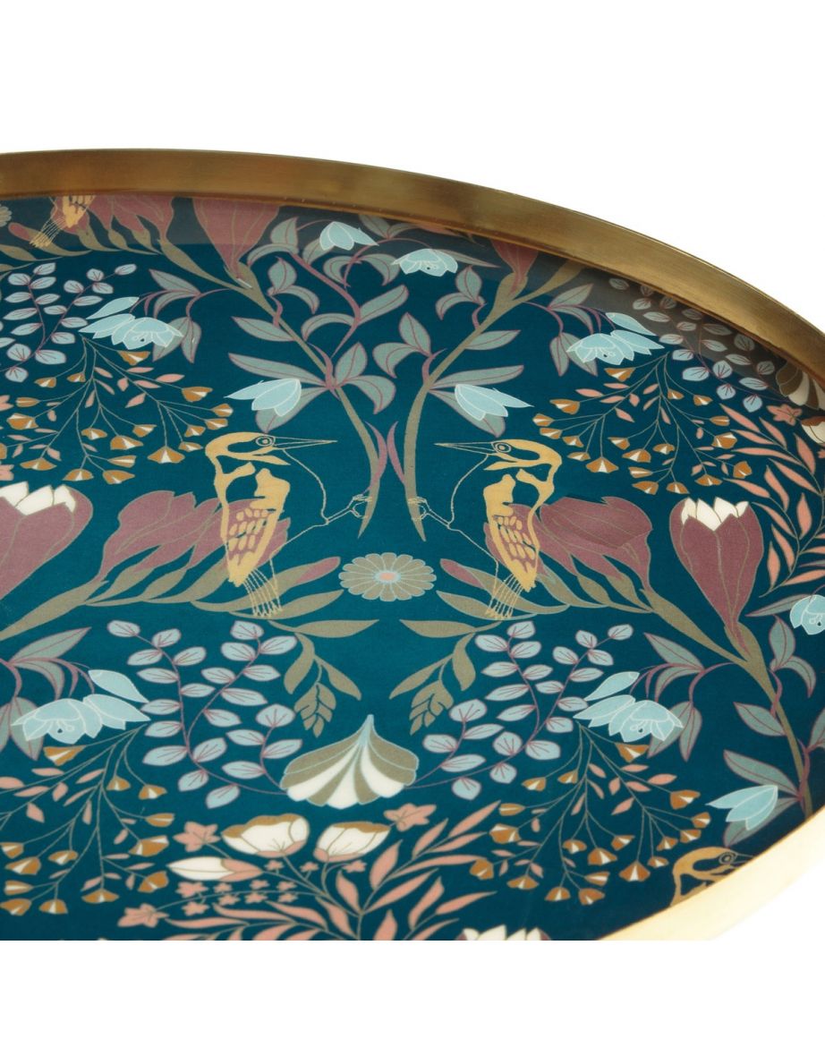 Louisa Round Floral Gold Toned Metal Tray - 1