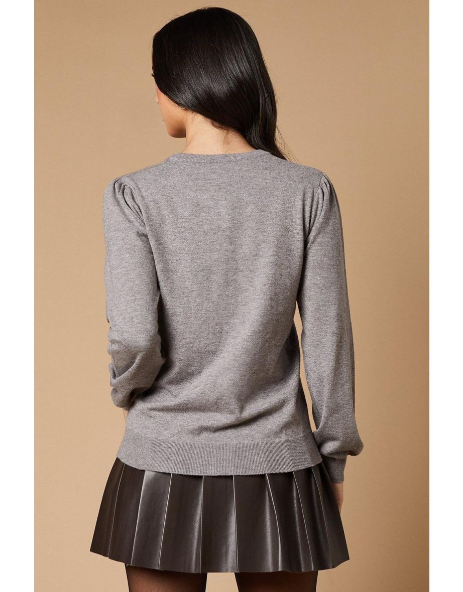 Pearl Button Through Puff Sleeve Cardigan - 3