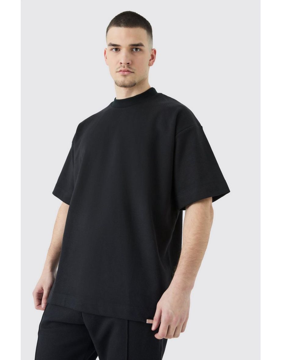 Tall Oversized T-shirt & Taper Jogger Interlock Set - black - 2