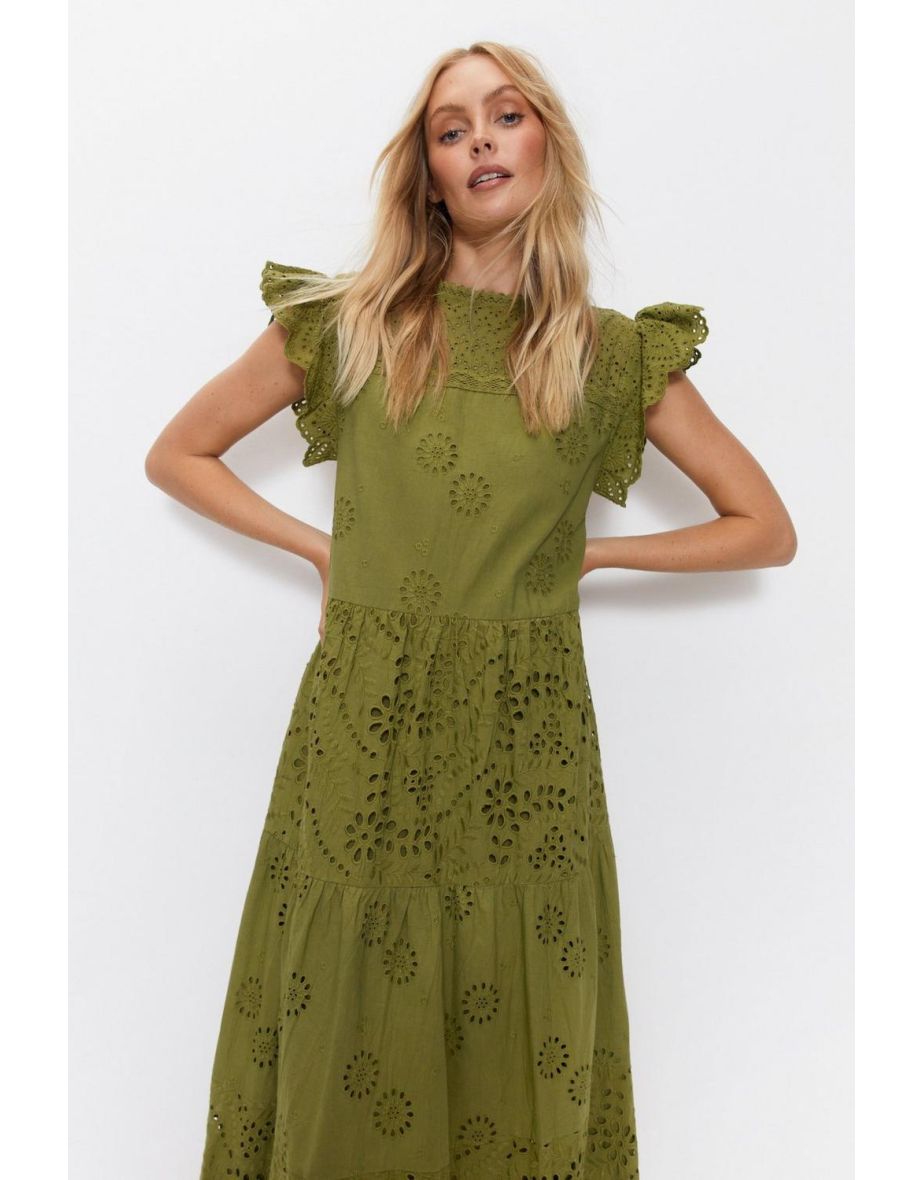 Broderie Mix Tiered Midi Dress