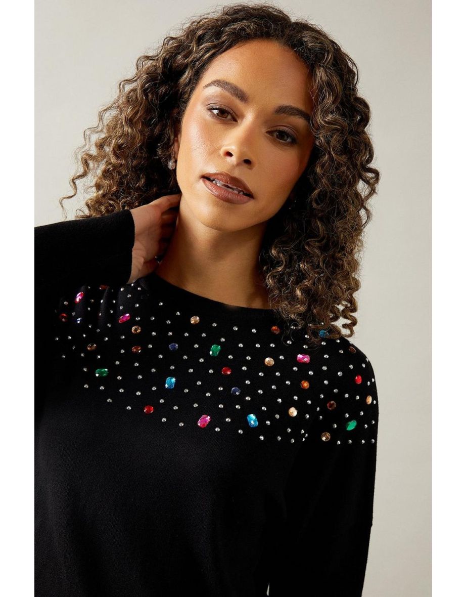 Multi Bead Embellished Neck Jumper - 3