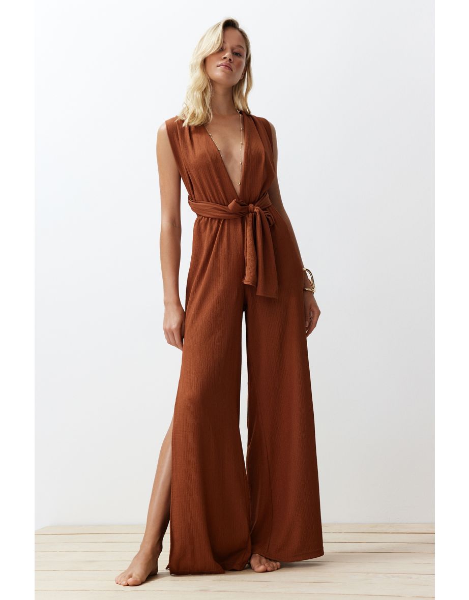 Brown Woven Tied Jumpsuit