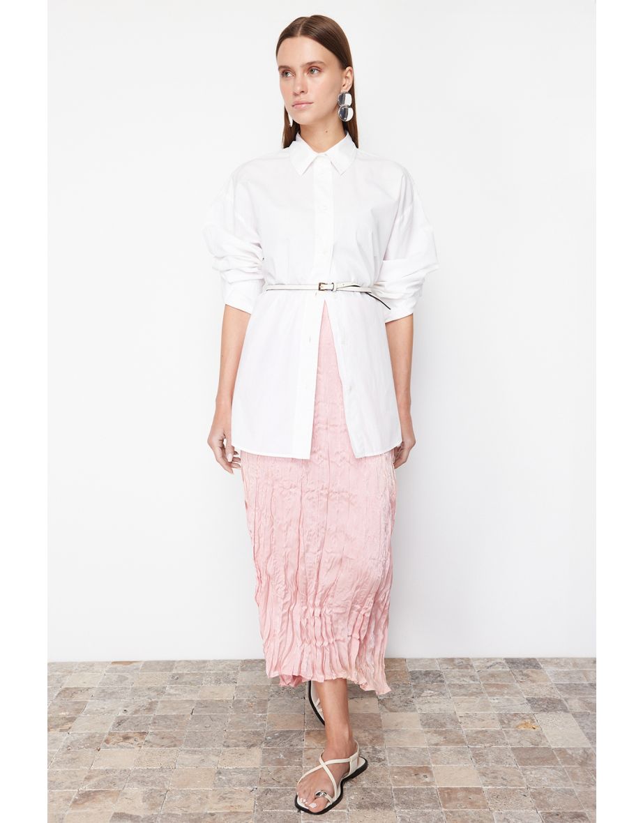 Dusty Rose Pleated Satin Woven Skirt
