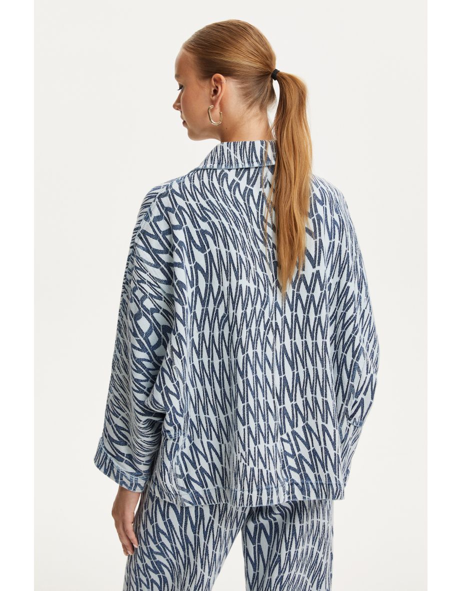 Patterned Jean Jacket with Bag Pockets - 6