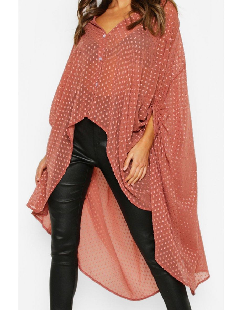 Dobby Chiffon Oversized Maxi Shirt - black - 3