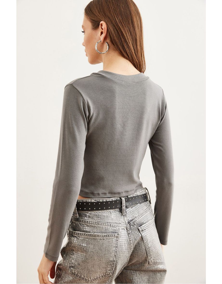 Women's Smoke V Neck Soft Touch Flexible Top - 4
