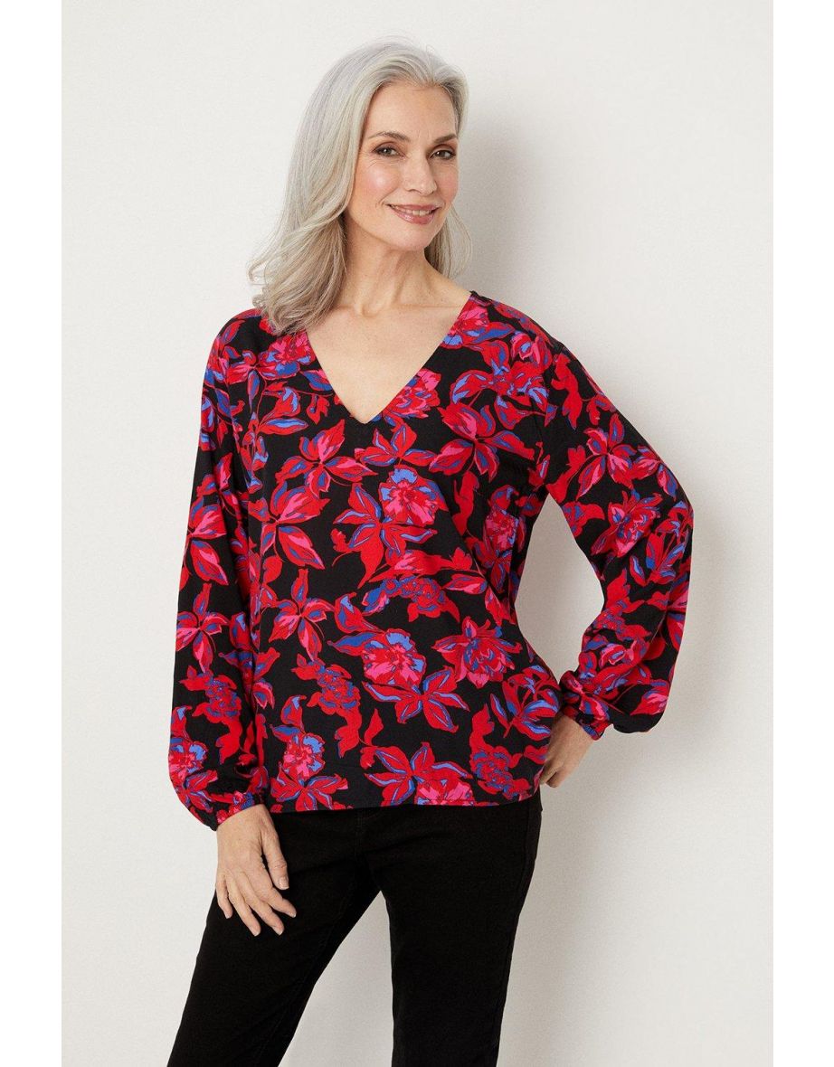 Pink Floral V Neck Shell Top