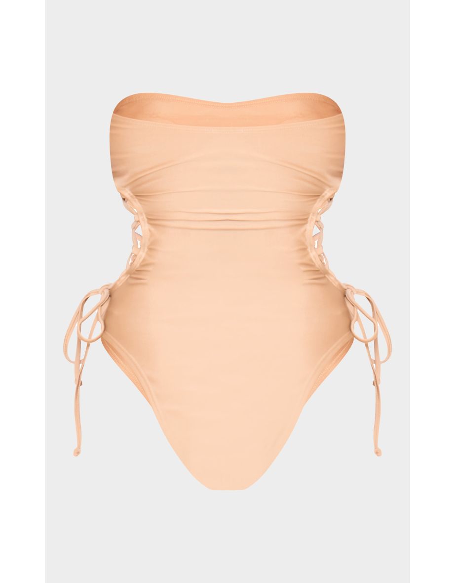 Nude Bandeau Tie Side Swimsuit - 4