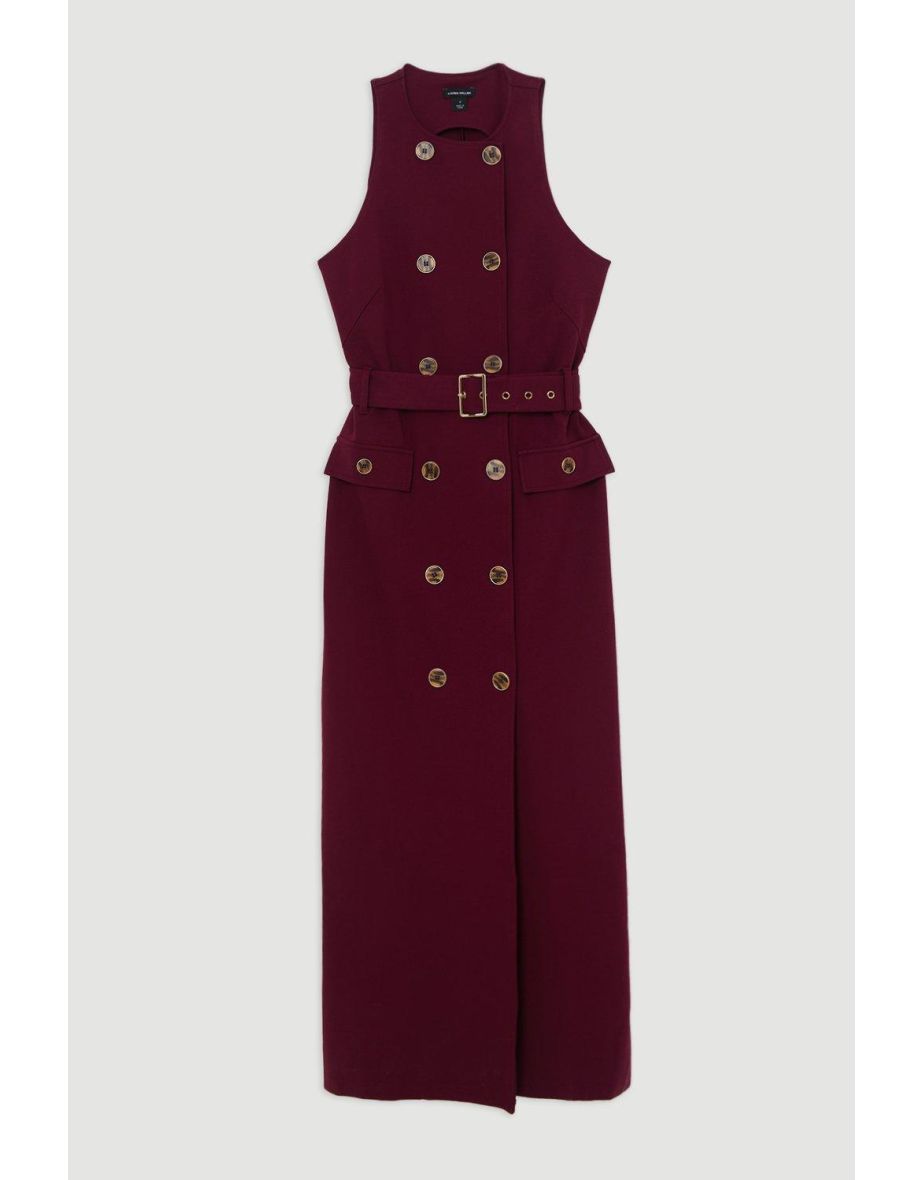 Ponte Button Detail Belted Midaxi Dress - 3