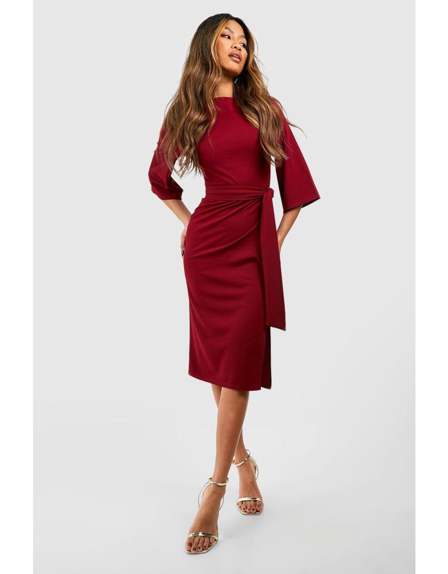 Shop Belted Half Sleeve Side Split Midi Dress Online in Iraq