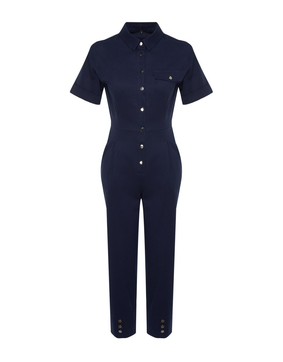Navy Blue Woven Overalls - 7