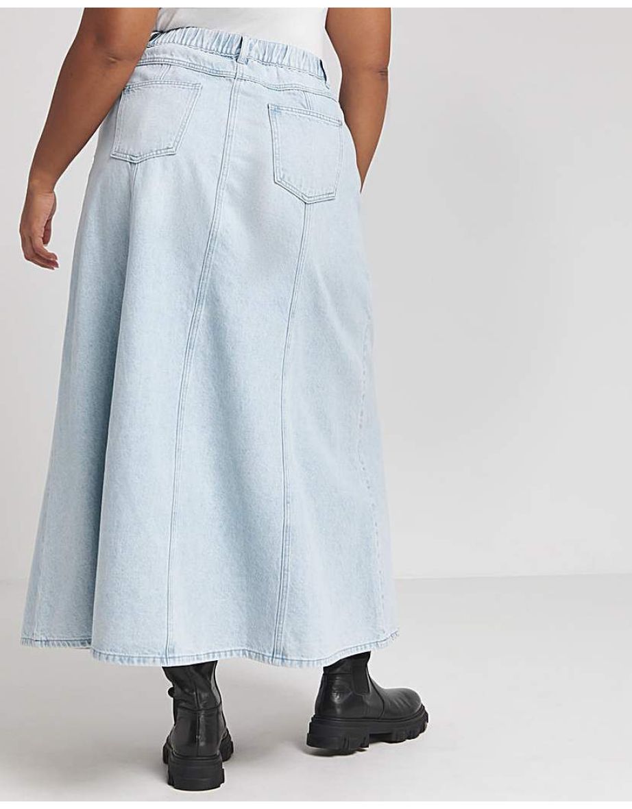 Light Wash A Line Maxi Denim Skirt - 10
