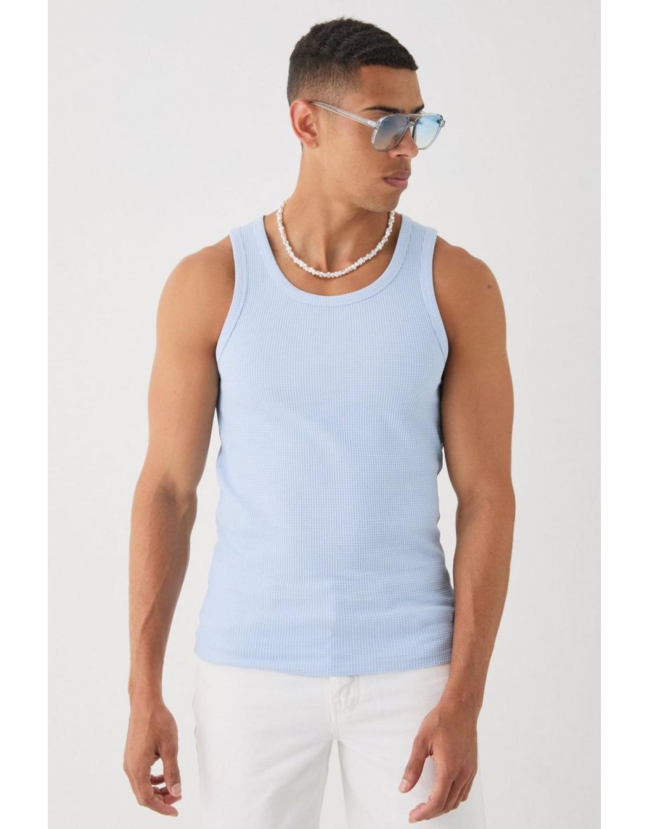 Slim Waffle Vest - pastel blue
