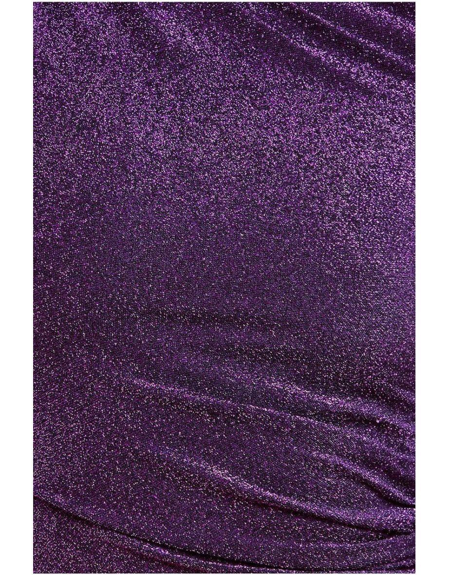 Goddiva Open Back One Sleeve Lurex Midi - Purple - 3