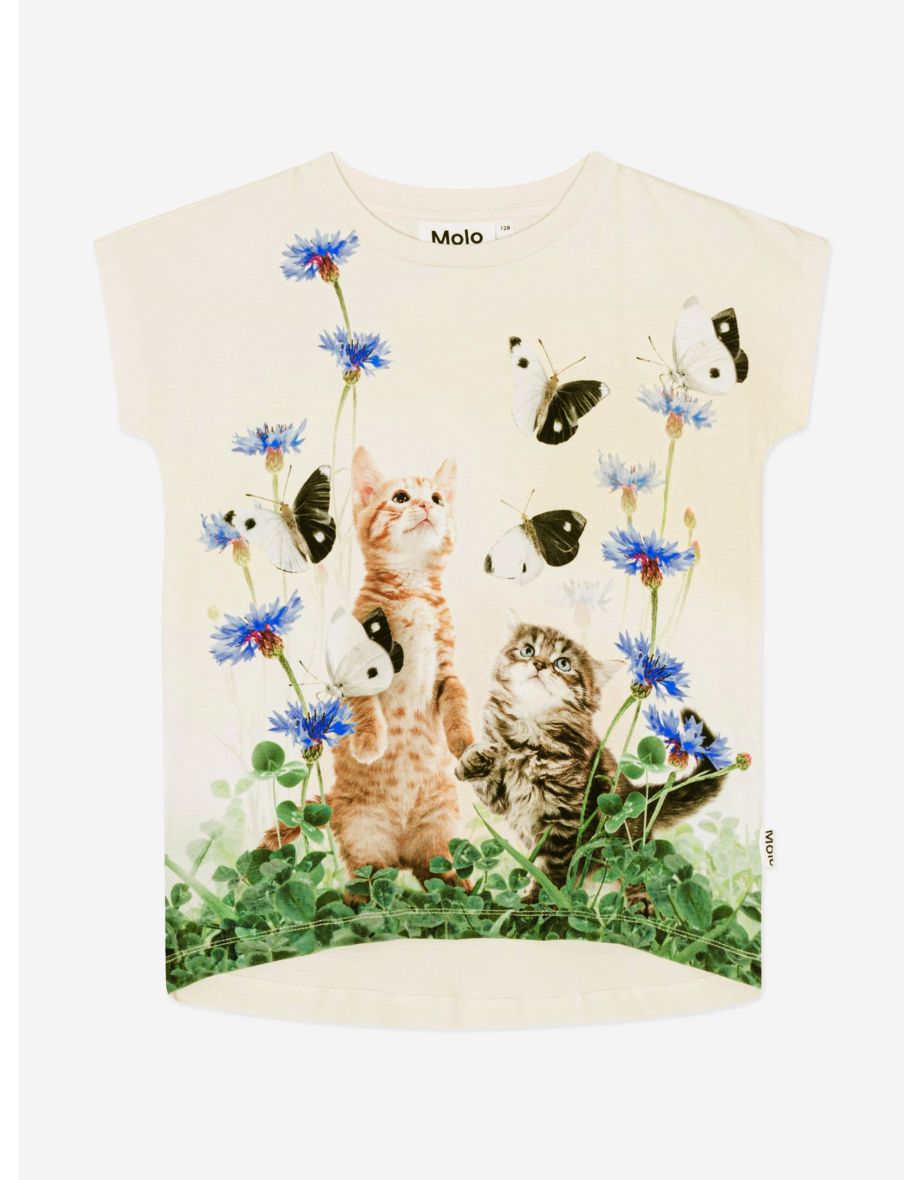 Girls Yin Yang Kitten T-Shirt in White