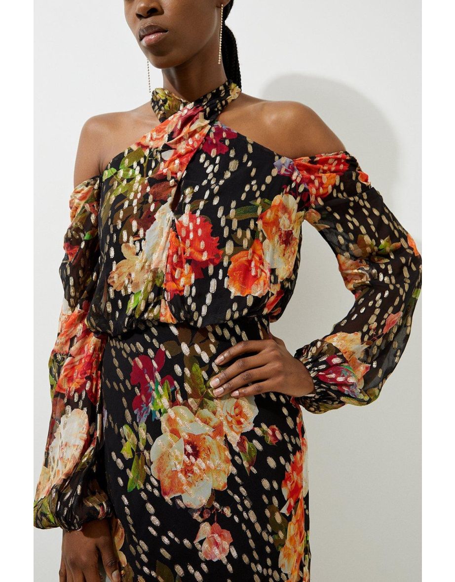 Shop Floral Printed Viscose Metallic Thread Beaded Cross Shop Floral Printed Viscose Metallic Thread Beaded Cross
