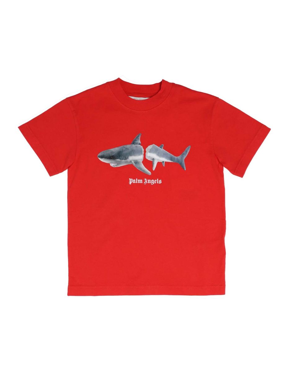 Boy's Palm Angels Juniors Shark T-Shirt in Red