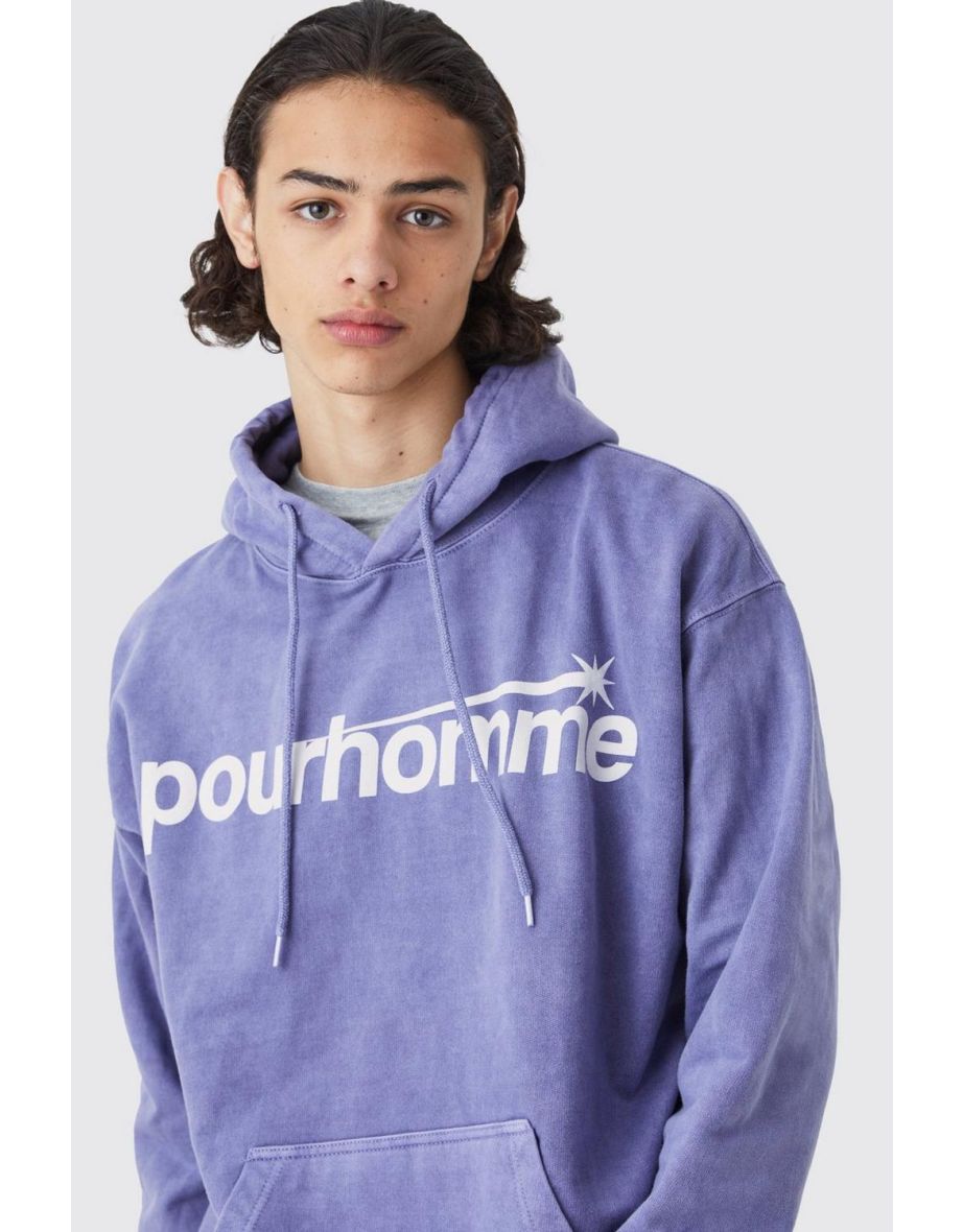 Oversized Pour Homme Graphic Hoodie - purple - 2