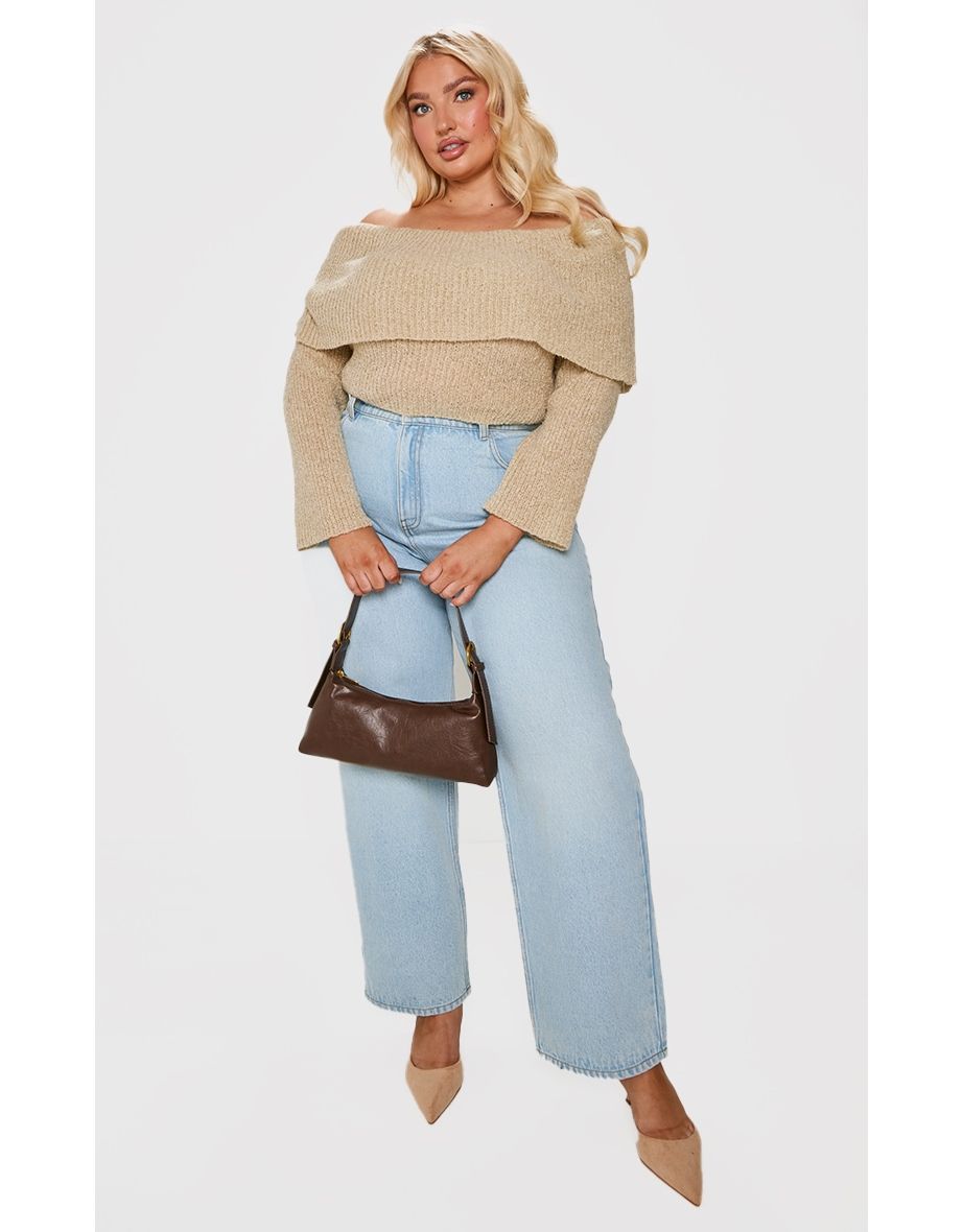 Plus Deep Nude Bardot Boucle Knit Sweater