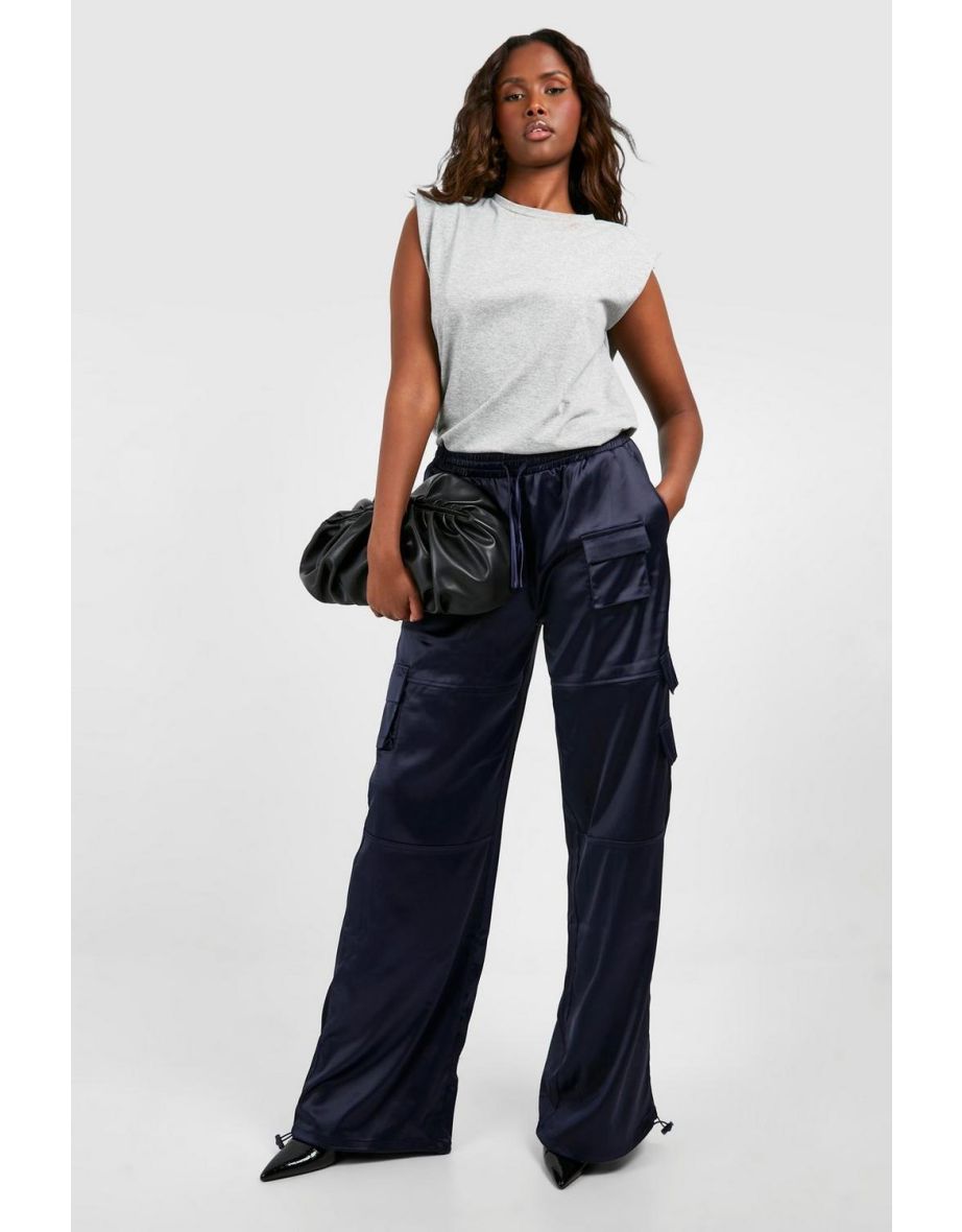 Satin Cargo Trouser - navy