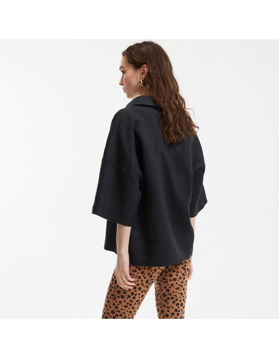 Signature Oversized Linen Blouse Ambre with Elbow-Length Sleeves - 3