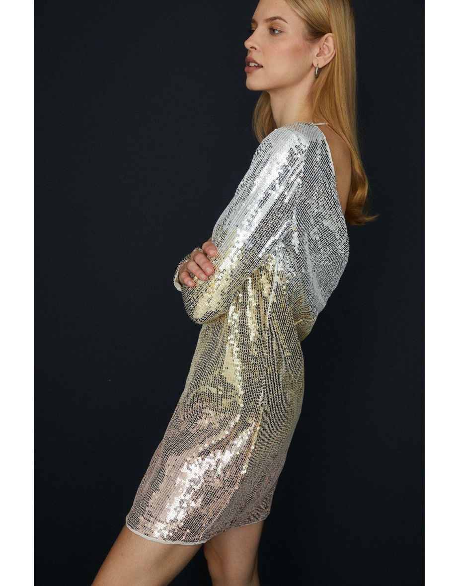 Shop Ombre Sequin Cowl Back Mini Shift Dress Online in Bahrain VogaCloset