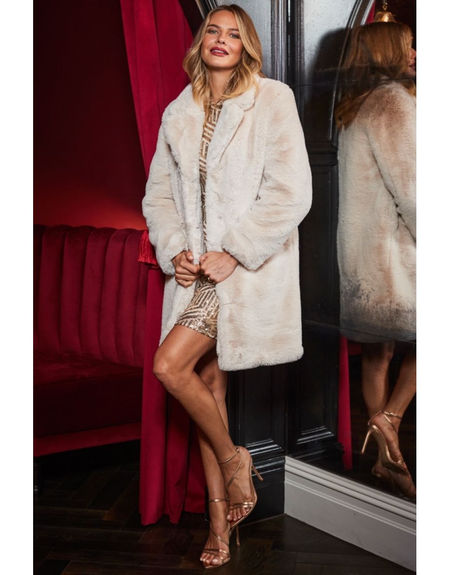 Cream Luxury Faux Fur Coat