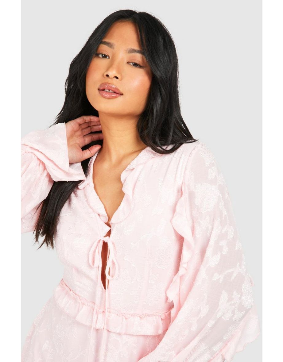 Petite Floral Jaquard Ruffle Mini Dress - blush - 3