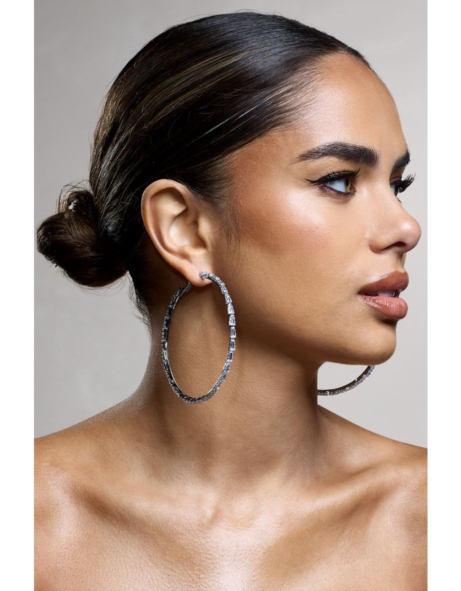 Zaida | Silver Diamante Hoop Earrings