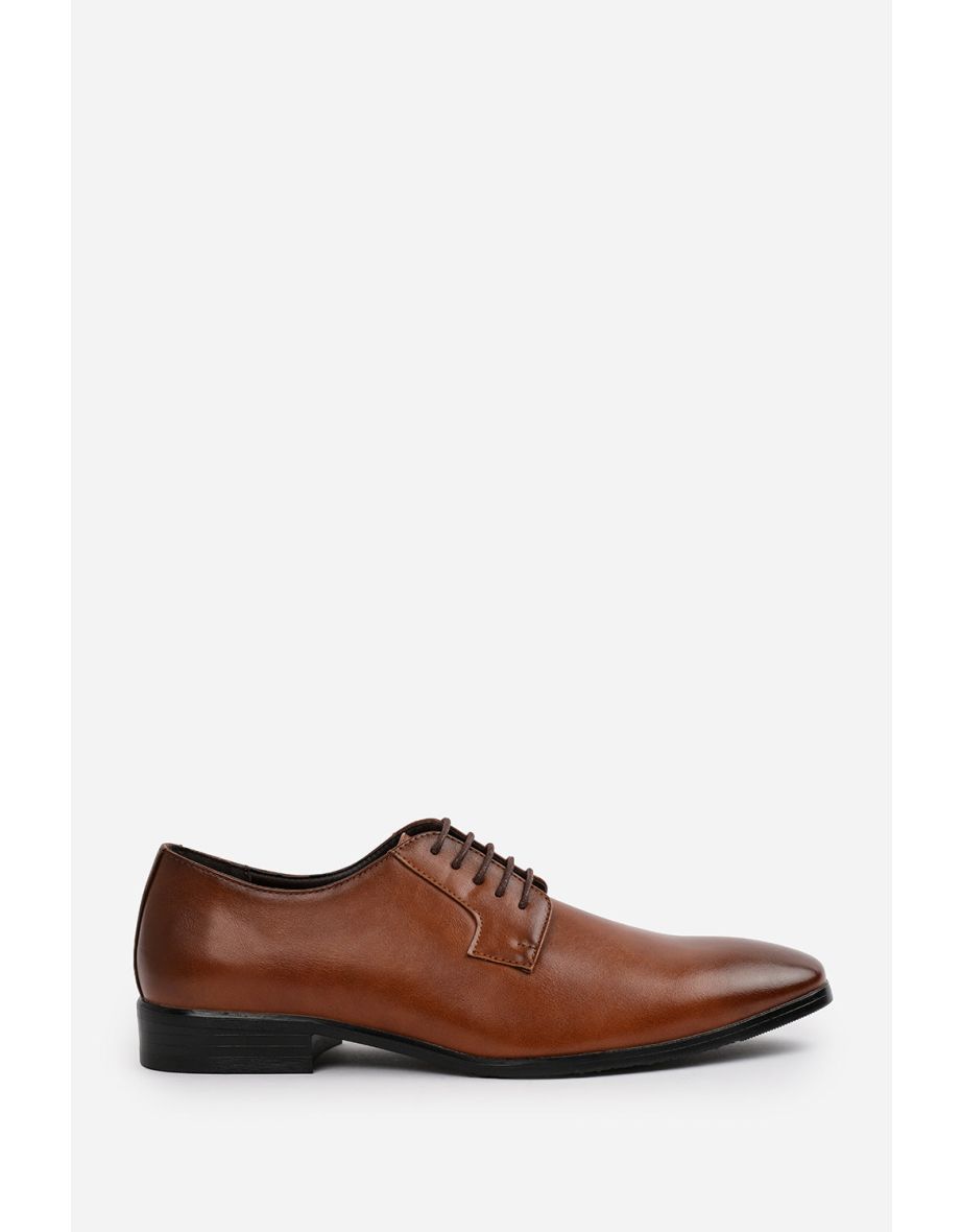 DAVID LACE UP DERBY FORMAL DRESS WORK SHOES IN BROWN FAUX LEATHER - 7