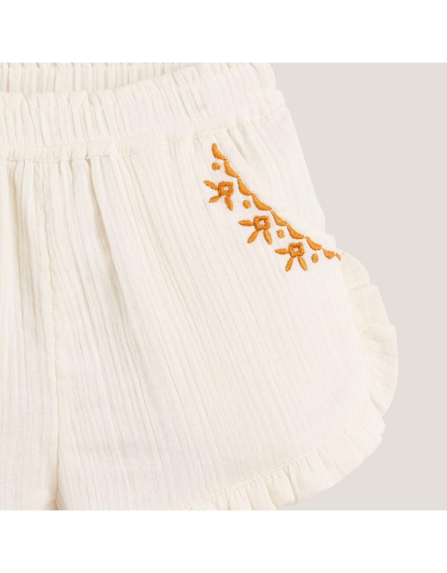 Double Cotton Muslin Shorts with Embroidery and Ruffles - 4