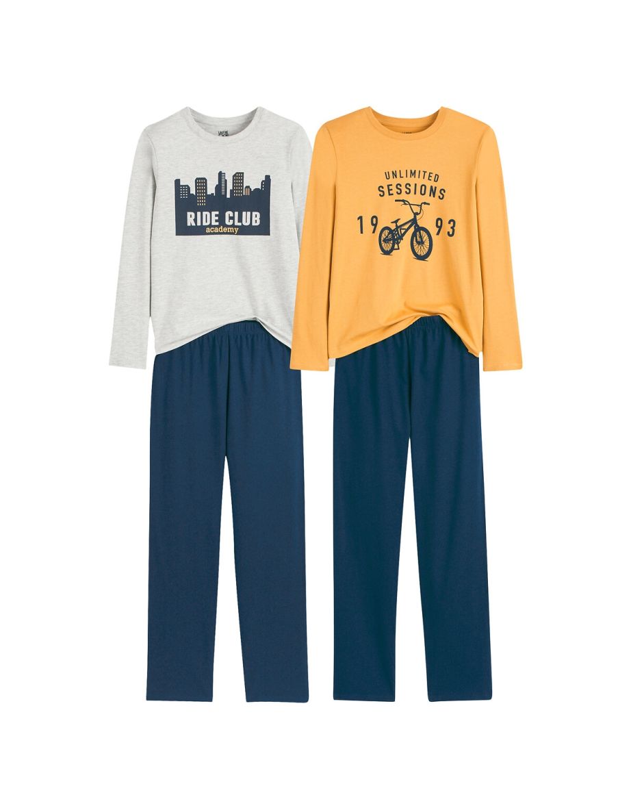 Pack of 2 Pyjamas in Cotton Jersey, Bicycle/Buildings Print