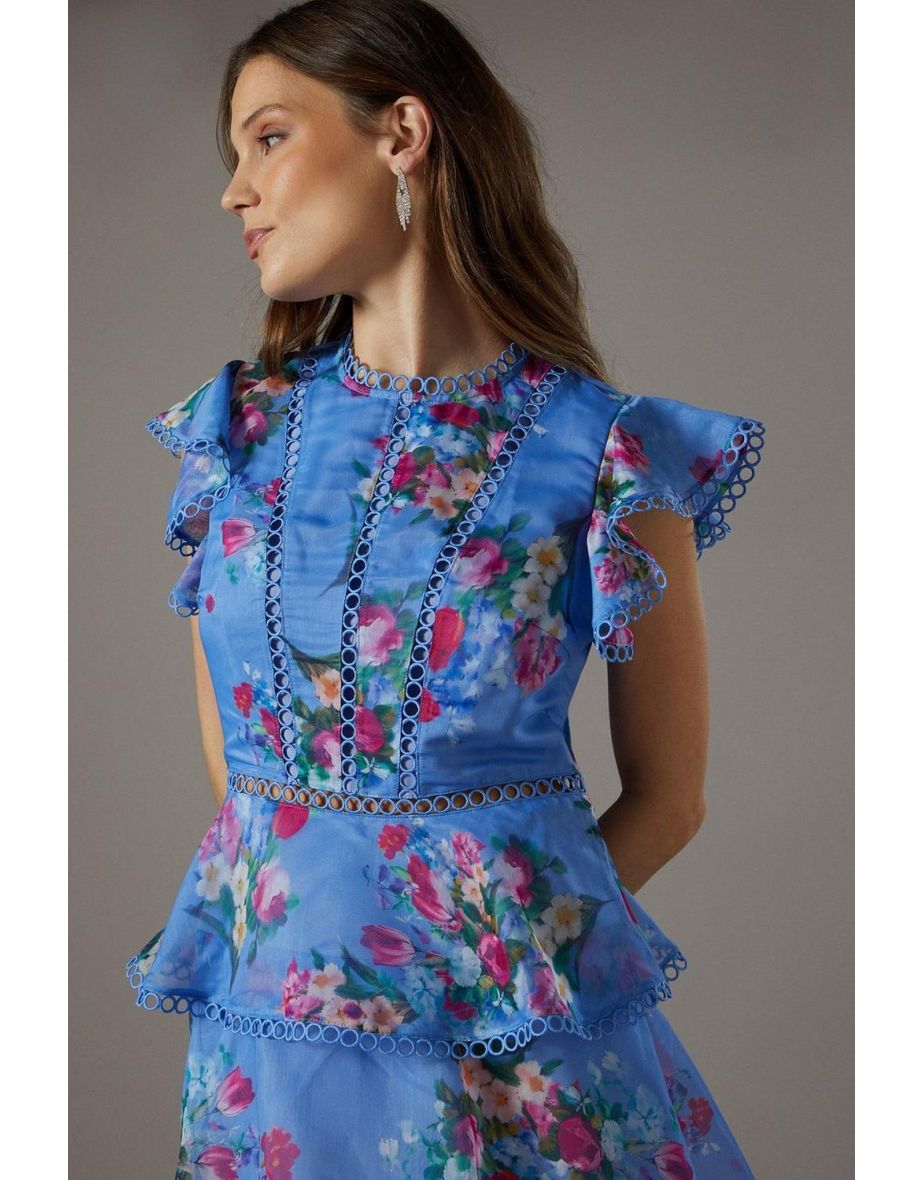 Lace Trim Tiered Organza Midi Dress - 3