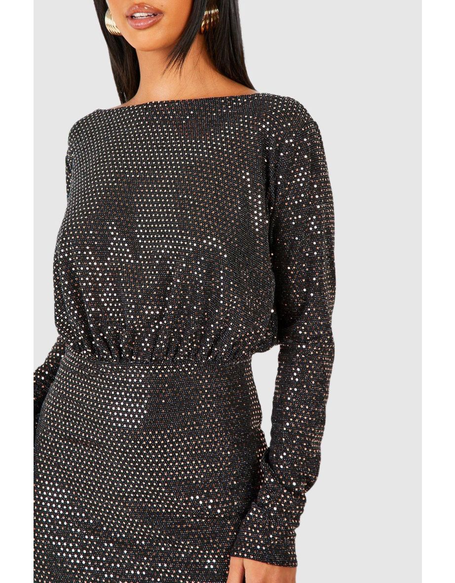 Petite Sequin Bodycon Long Sleeve Mini Dress - rose gold - 3