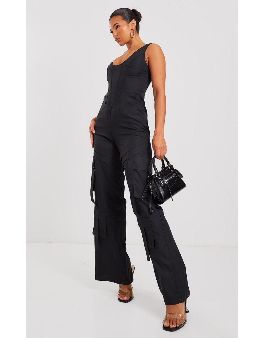 Black Corset Utility Jumpsuit