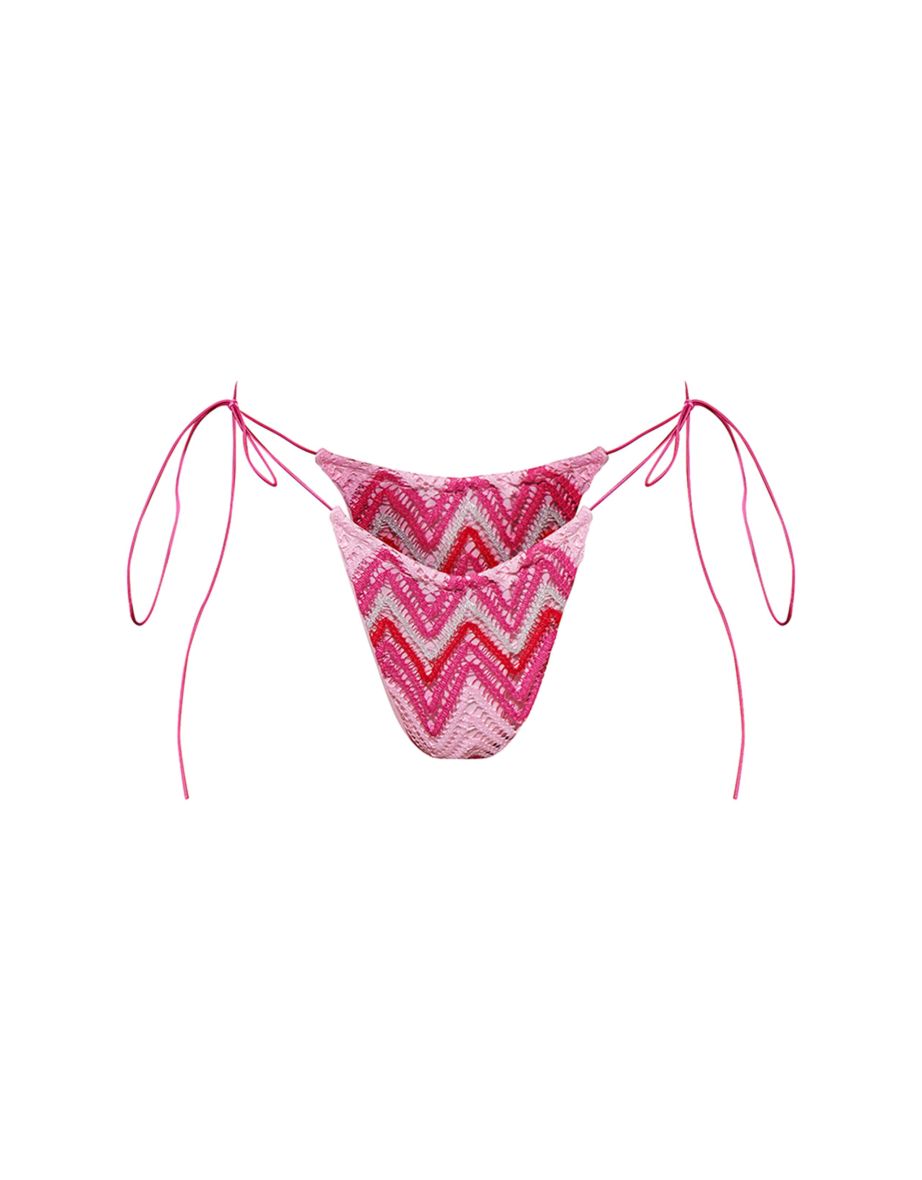 Light Pink Textured Tie Side Bikini Bottoms - 3