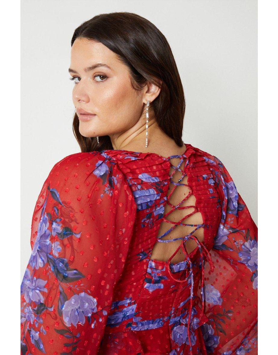 Plus Size Ruche Detail Tie Back Midi Dress - 3