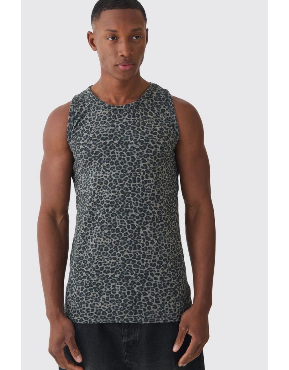 Muscle Fit Leopard Print Vest - brown