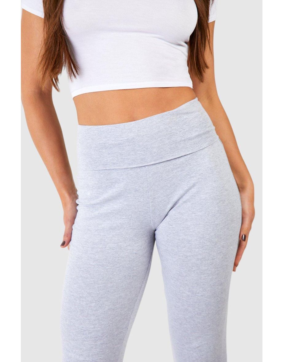 Tall  Cotton Jersey Folded Waistband Yoga Flares - grey marl - 3